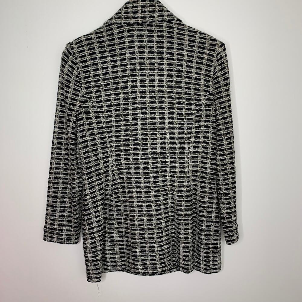 St. John Black & Ivory Textured Knit Blazer Gold Buttons Womens Size 6 - Picture 3 of 13